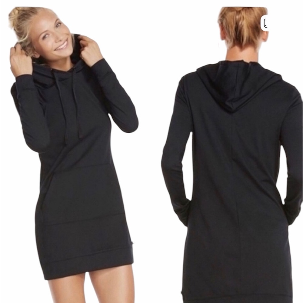 Fabletics Yukon Black Long-Sleeve Hoodie Dress. Size Medium